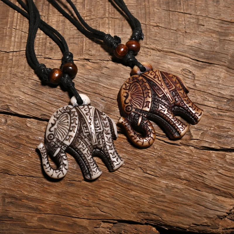 FX701 Naszyjnik słoń Vintage wisiorek mężczyzna Choker Retro biżuteria z Afryki styl plemienny imitacja kości Yak naszyjnik Amulet prezent