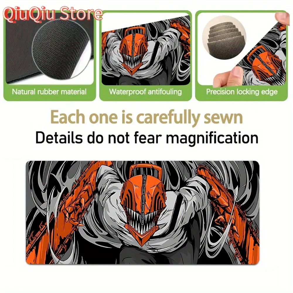 قطعة واحدة من لوحة ماوس الألعاب C-Chainsaws M-Man - قاعدة مطاطية غير قابلة للانزلاق، حصيرة مكتب قابلة للغسل بتصميم برتقالي وأسود نابض بالحياة، أداء #1