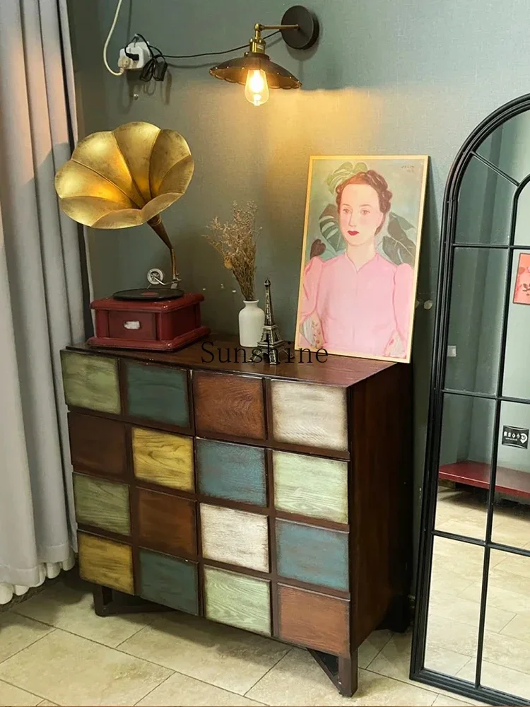 American retro style small apartment bedroom living room porch storage partition home storage side cabinet  FT
