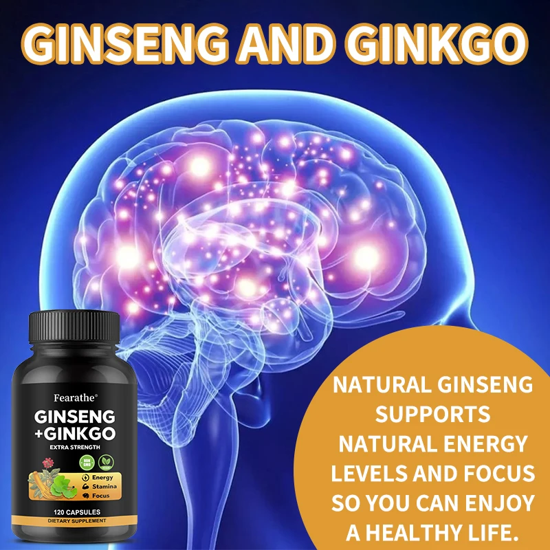 Korean Ginseng+ Ginkgo, 120 Veggie Caps, Ginseng Root Extract 1650mg (10% Ginsenosides) + Ginkgo, Energy & Focus for Men & Women