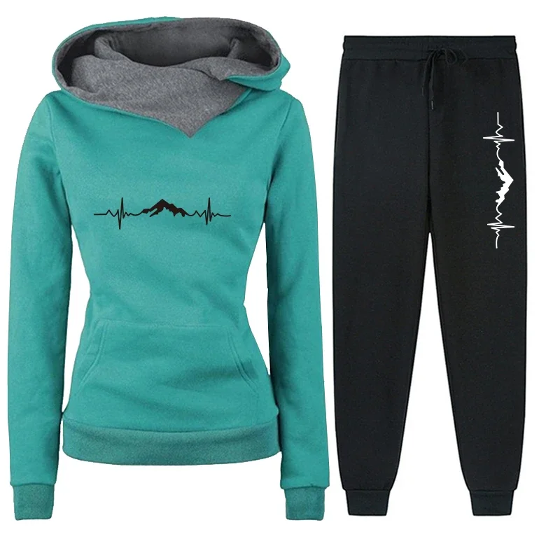 Women's Comfort Quality Tracksuit 2026 Spring Stylish Print Two-piece Hoodies Set For Outdoors Jogging Daily Gym