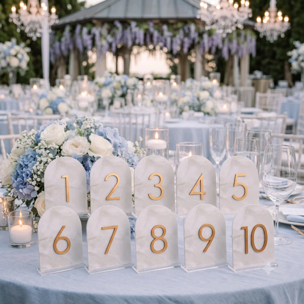 Table Number Gold - 10 قطع من لافتات أرقام الطاولات