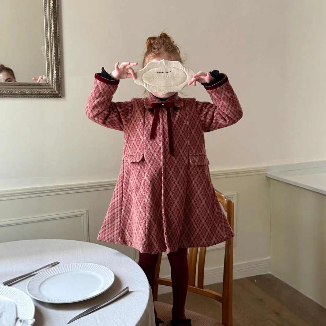 

Toddler Girls Woolen Coat Turn Down Collar Rhombus Kids Baby Girl Warm Knee Length Jacket Winter Infant Baby Girl Quilted Jacket