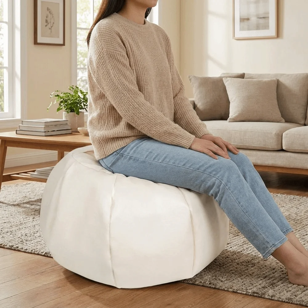 Versatile Round Pumpkin Pouf Cover Leather Decorative Footstool Cover Large Capacity Seat Cushion Cover Lounge