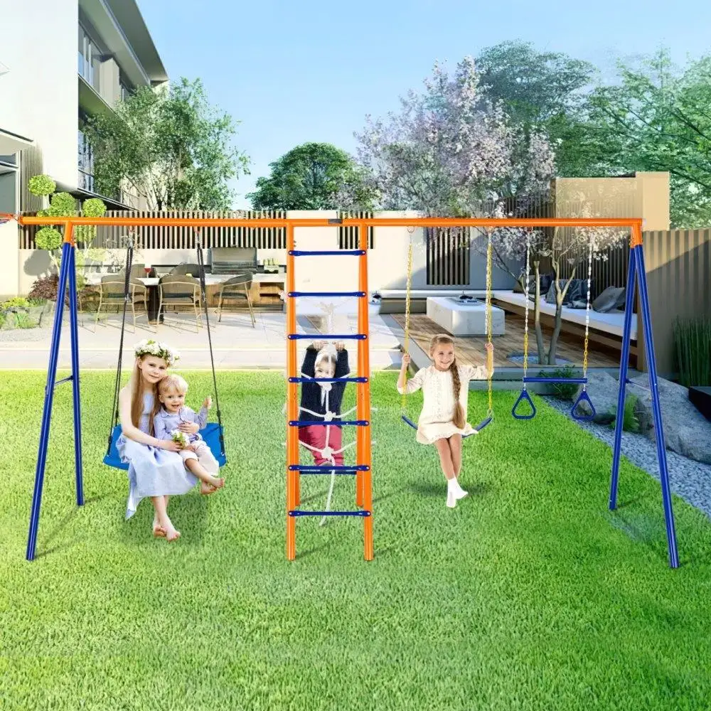 

for backyard 6 in 1 Metal Swing Set for Kids 440lbs Capacity Durable Playground Equipment