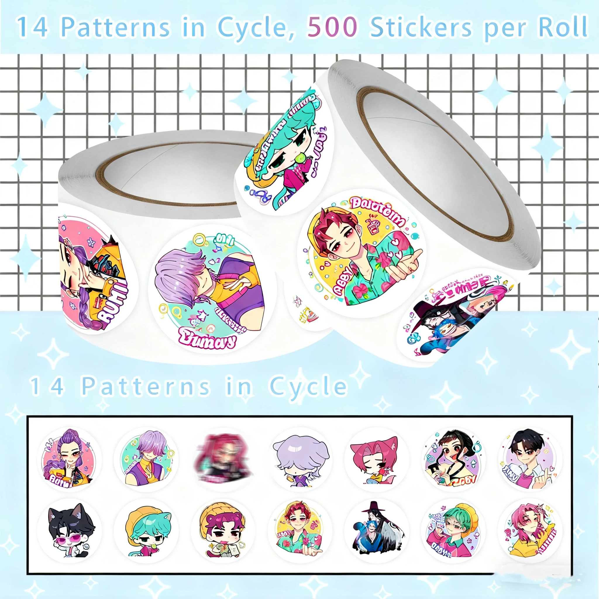 Korea-Exclusive Bestseller: 【Kopo Witch Hunt Squad】 Cute Cartoon Popular Roll Stickers, 2D Stickers for Notebook Decoration