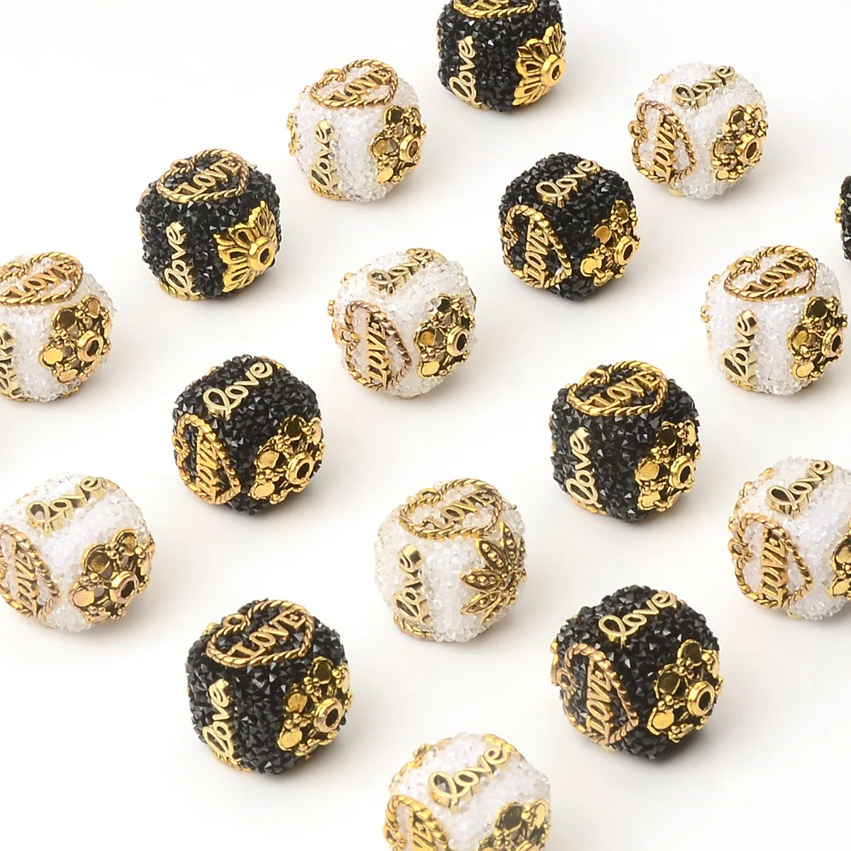 5pcs Mixed Black White Big Square Manual Cube LOVE Beads for Jewelry Making DIY Beads Bracelet Necklace