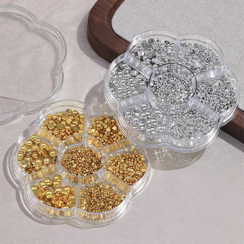 ネイルアートチャーム 7 グリッドシルバーゴールドパールネイルアートデコレーションホワイト半円平底混合サイズネイルアート Diy アクセサリー