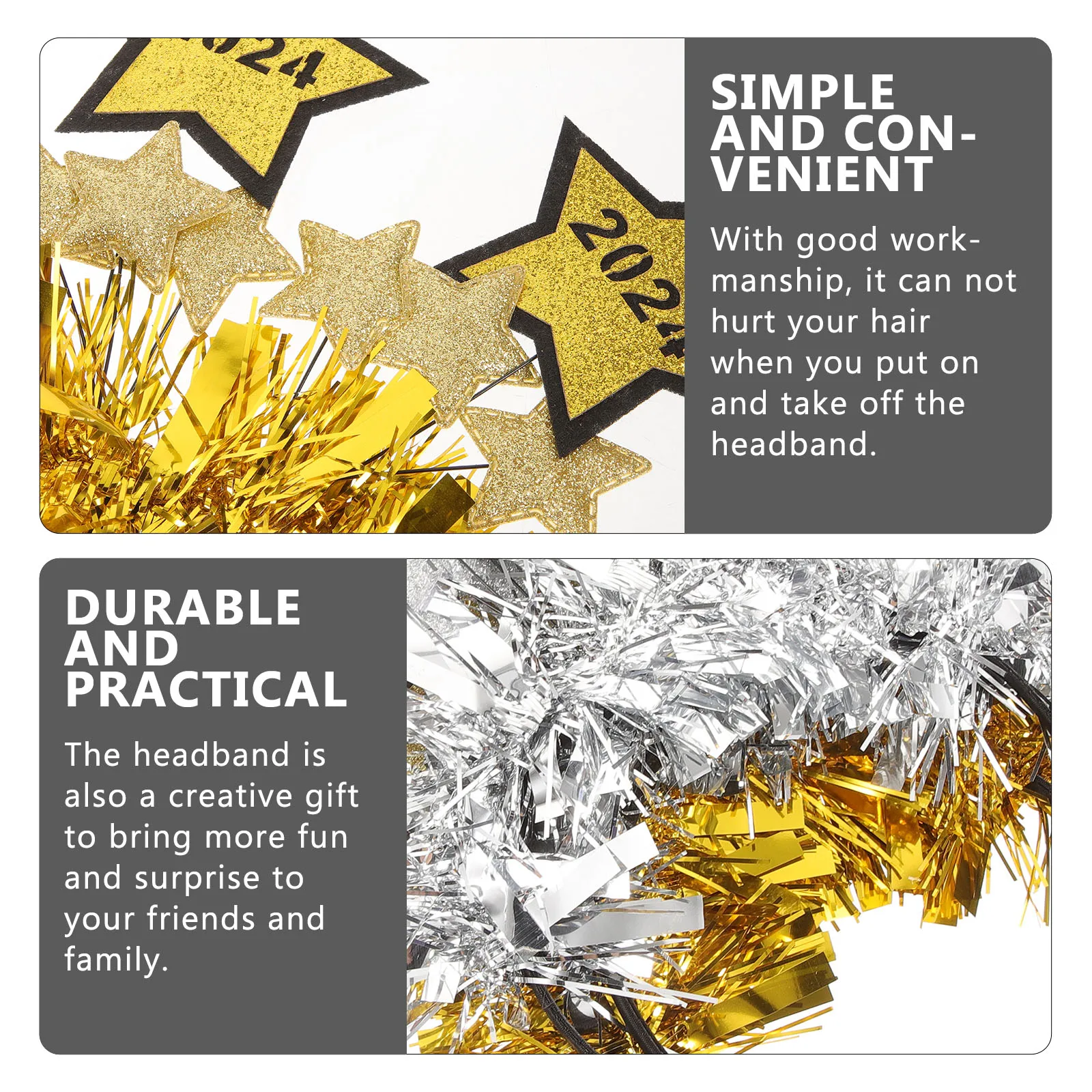 

4pcs New Year Headb s 2024 Silver New Year Photo Props Hair Accessories Girls Halloween Party Adult Banner