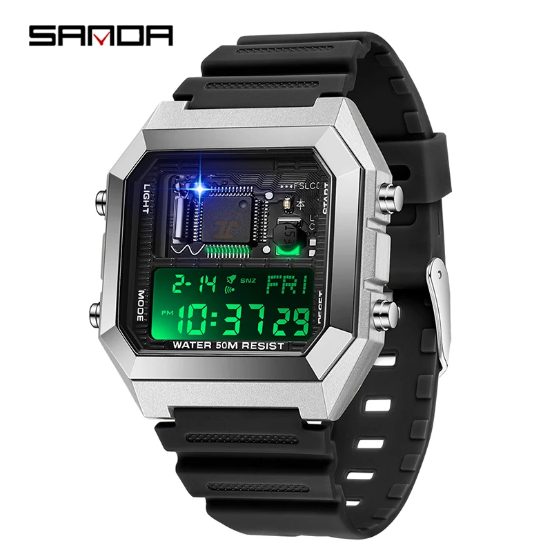 SANDA2025 Fashion Students Electronic Watch Square Multifunction Waterproof proof Calendar Luminous Outdoor Sports 6216 Watches