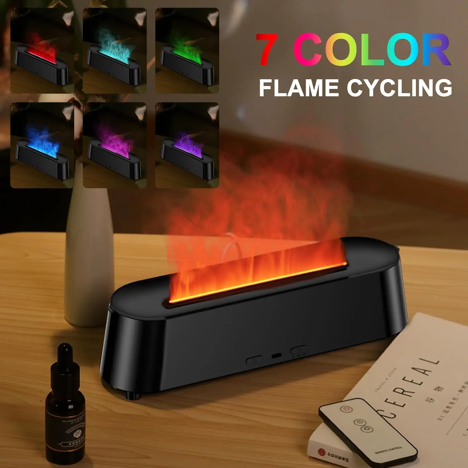 

Air Diffuser with Remote Control 3D Simulation Flame Ultrasonic Cool Mist Maker Fogger Air Humidifier Diffuser Essential Oils