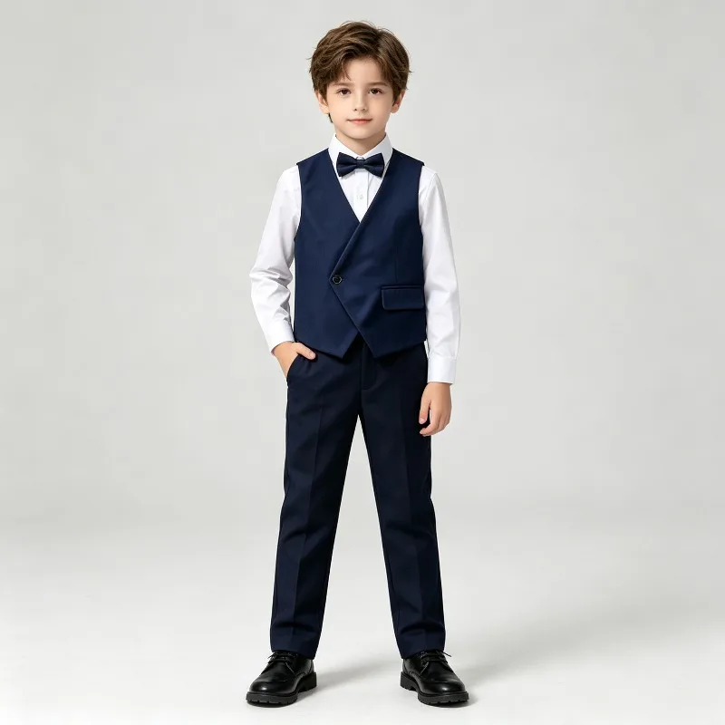 Boys Casual Suit Vest Spring Autumn Winter College Style Children's Waistcoats Class Uniform Teen Solid Color Sleeveless Jackets