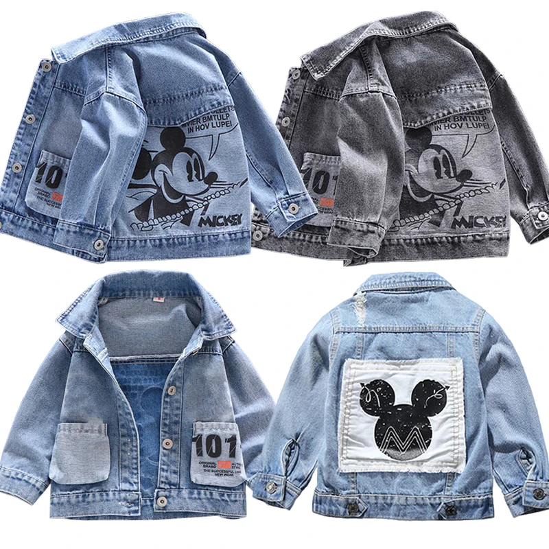 Chaqueta de mezclilla de Mickey para niños, abrigos de moda, ropa de otoño para niñas, prendas de vestir exteriores, chaquetas de mezclilla de