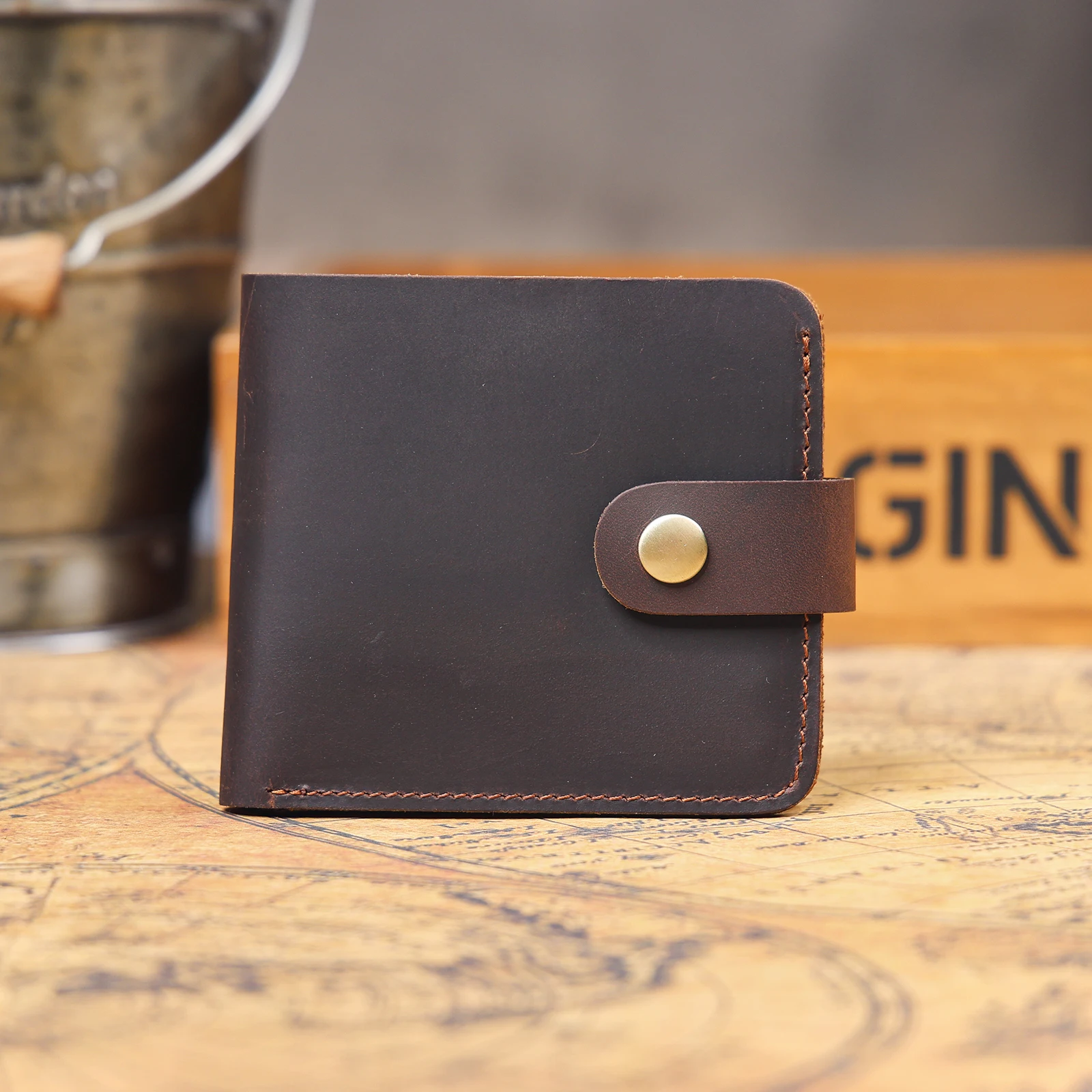 Echtes Leder Herren Kurzgeldbörse Kartenhalter Einfache Mini-Geldbörse Crzay House Leder Perfekt zum Tragen von Bargeld & Karten – Detail 5