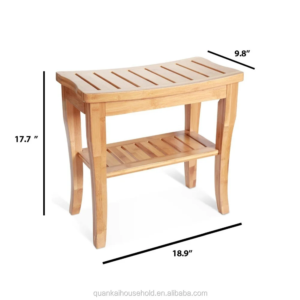 

Stock Bamboo Shower Bench Stool With Shelf 2-Tier Wood Storage Seating For Bathroom Shower Bench Chair Bath Stool Spa Sauna Seat