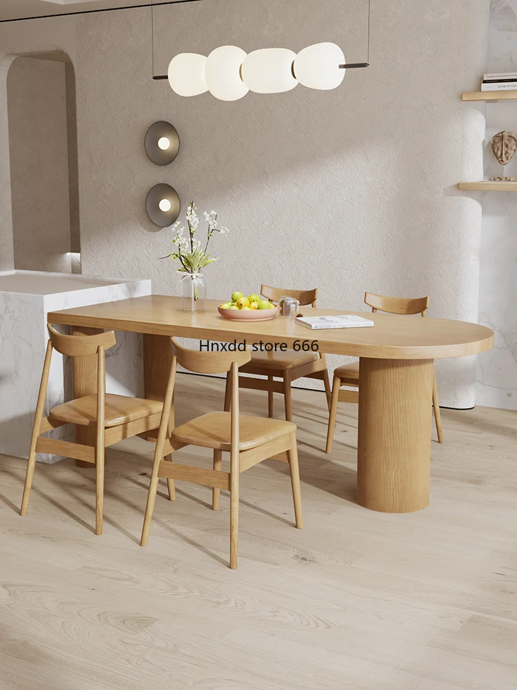 Nordic solid wood island dining table integrated household small apartment semi-round against the wall