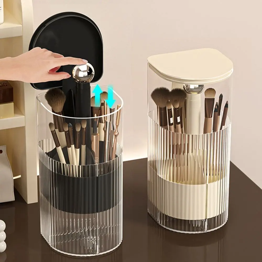 

Dustproof Automatic Lifting Makeup Brush Holder Transparent Large Capacity Makeup Brush Storage Tube Space Saving with Lid