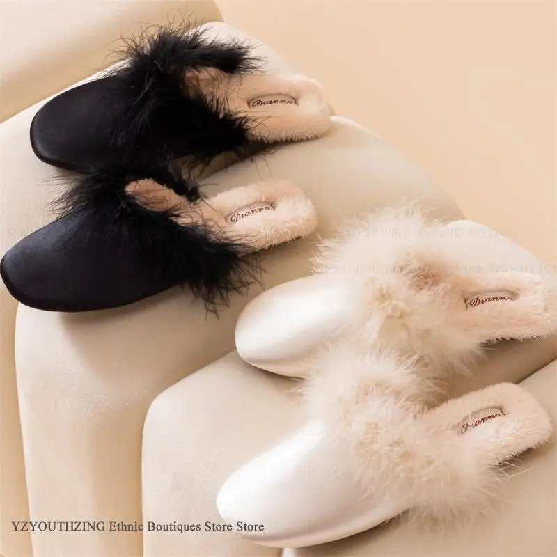 Luxury Feather Satin Fluffy Slippers Women's Sandals Wedding Slippers Bridal Shower Bachelorette Party Slippers Bridesmaid Gift