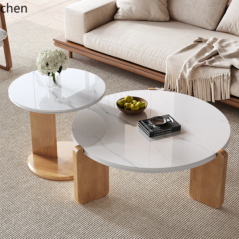 

HSN modern simple solid wood rock slab coffee table household small apartment living room round coffee table