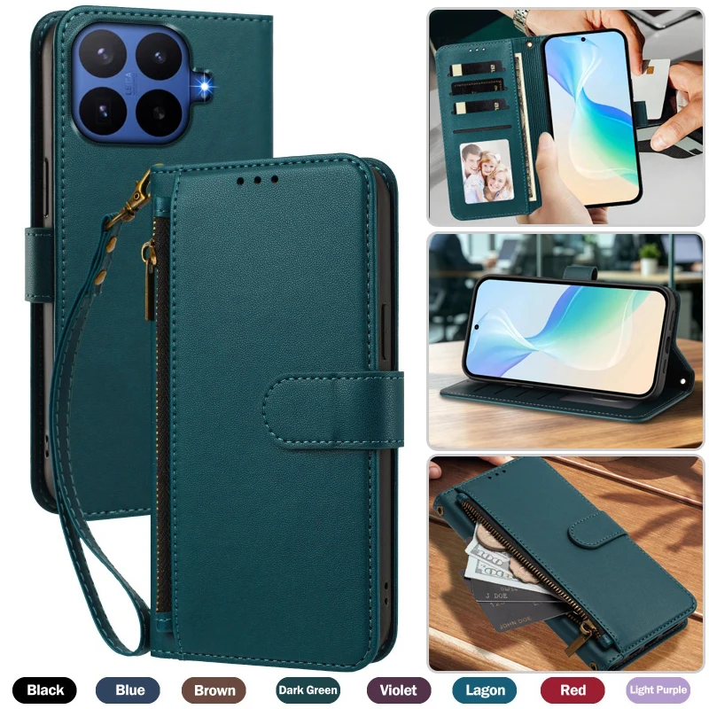 Wrist Strap Leather Wallet Phone Case For XiaoMi 17T Pro 17 Ultra 15 14 13 15T 14T 13T 12T 11T Zipper Cards Cover Hoesje Coque