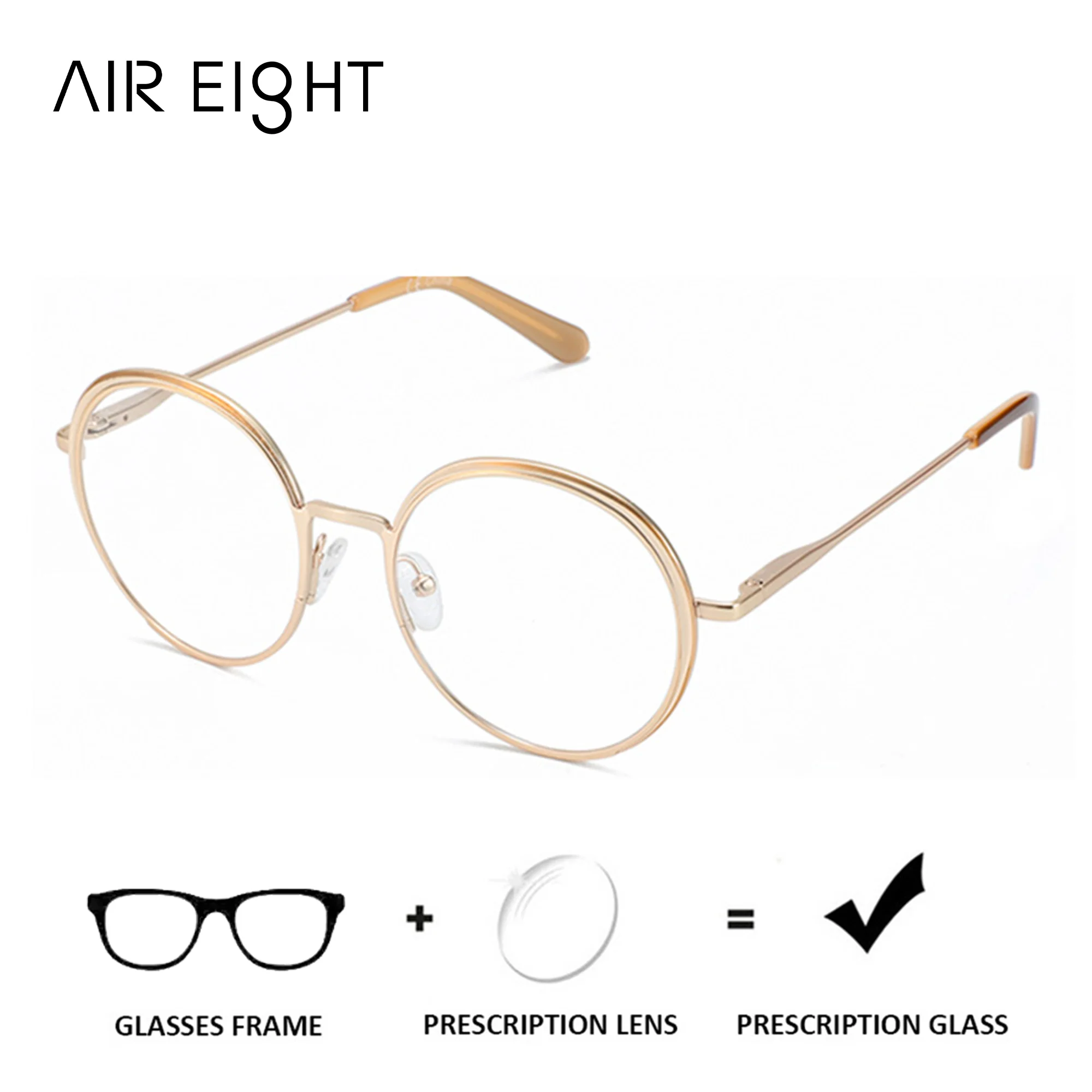 

AIR EIGHT Elegant Metal Round Frame Prescription Glasses Women Progressive Lenses Photochromic/Myopia Vision
