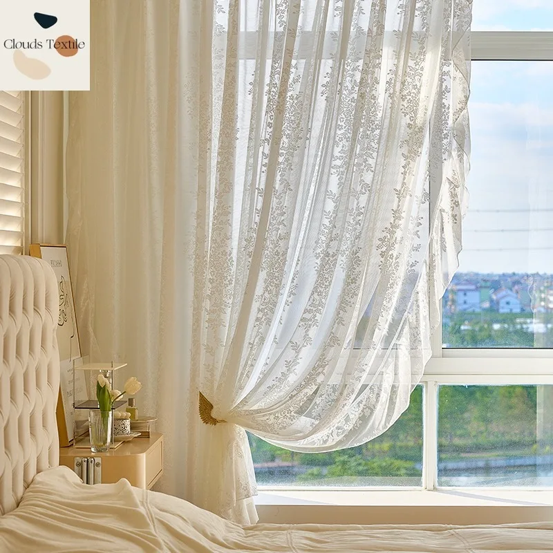 

French Double Decker Curtains for Living Dining Room Bedroom Lace Romantic Gauze Floating Window Balcony Finished Product