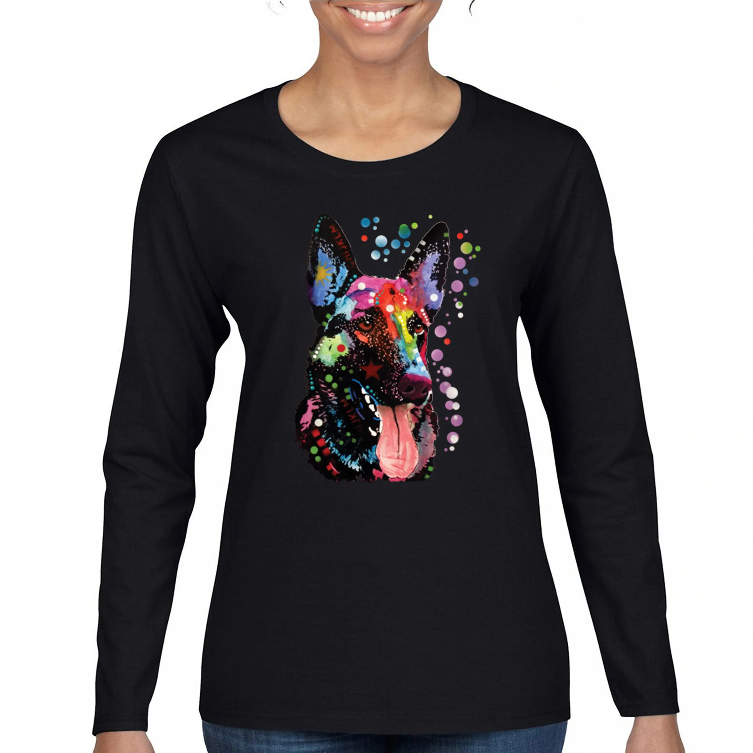 Dean Russo German Shepherd Women's Long Sleeve T-shirt Colorful Dog Best Friend