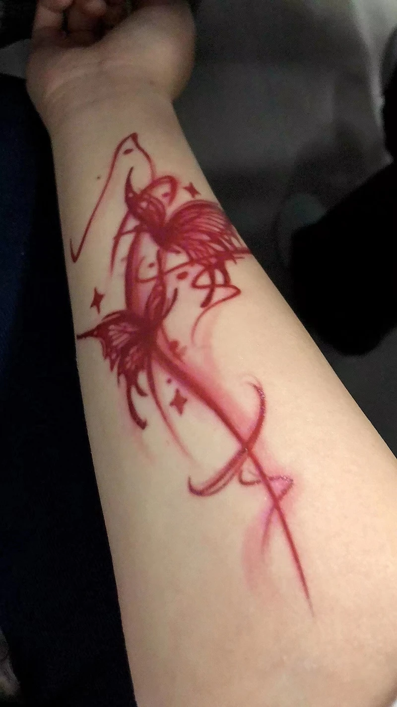 Wein rot Schmetterling temporäre Tattoo Aufkleber wasserdichte Aquarell Blume Arm Kunst gefälschte Tattoos für Frauen Tatuajes Temporales