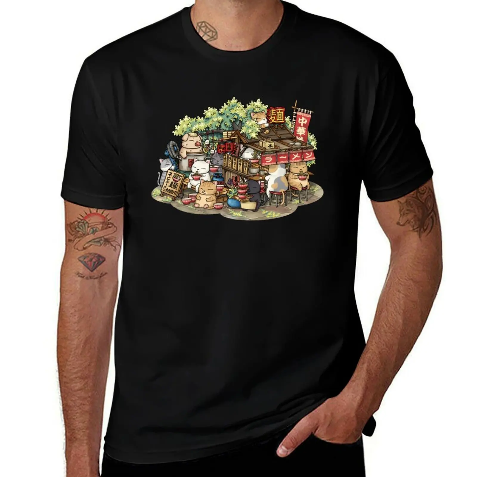 

Chubby Cats Ramen Stall T-Shirt oversize t-shirts man valentines clothes man t shirt fashion shirts Men's clothing