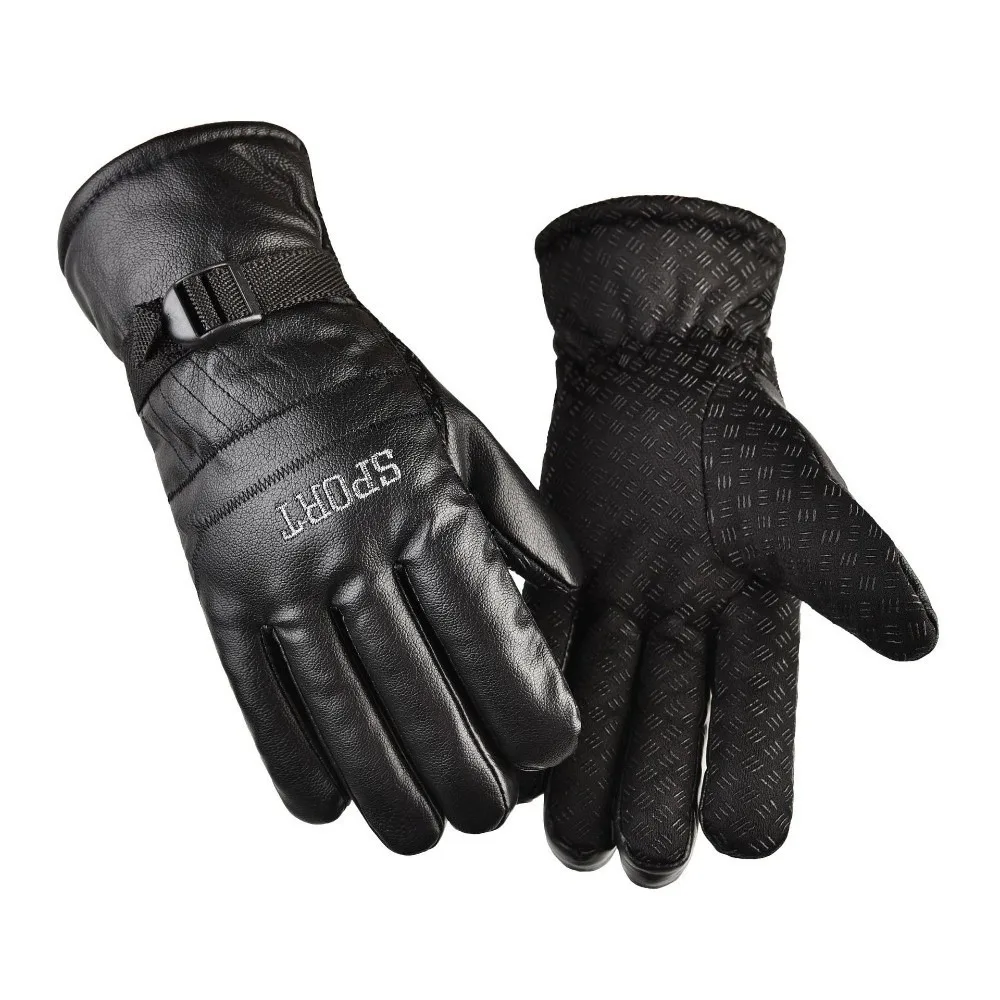 Simple Black Winter Ski Gloves Multifunction Waterproof Men Leather Mittens Windproof Keep Warm Driving Gloves Autumn