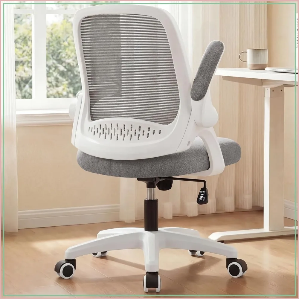 Ergonomic Mesh Office Chair with Lumbar Support, Adjustable Height, Swivel, Flip-up Arms, Rolling Wheels, Grey