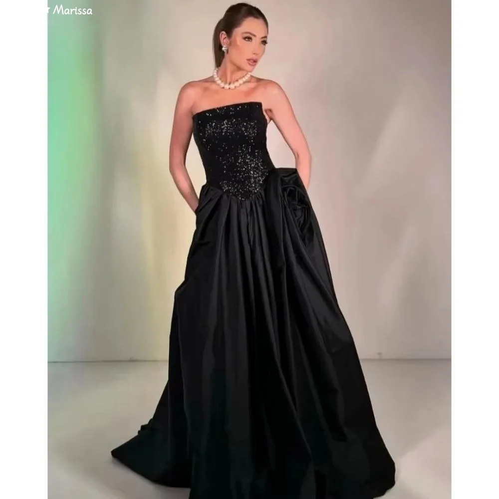 

Marissa Sexy Black Luxurious Women's Evening Dresses Luxury 2025 Custom Made Line A Off-shoulder Prom Dress Elegant Long Dress