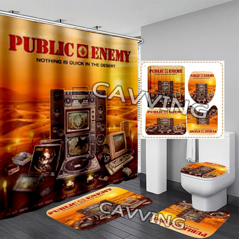 Public Enemy 3D Shower Curtains Waterproof Bathroom Curtain Anti-slip Bath Mat Set Toilet Rugs Carpet  Home Decor