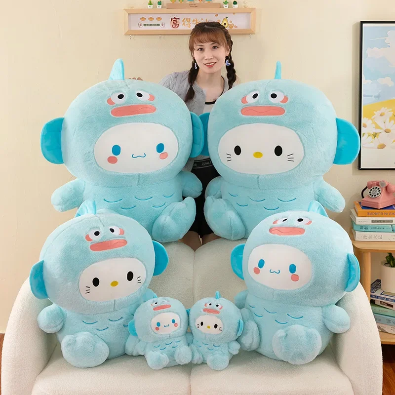 Sanrio Hangyodon-muñeco de peluche de Hello Kitty, muñeco de transformación, Cinnamoroll, Hello Kitty, almohada de peluche, juguete Kawaii, Hangyodon, regalo para niñas