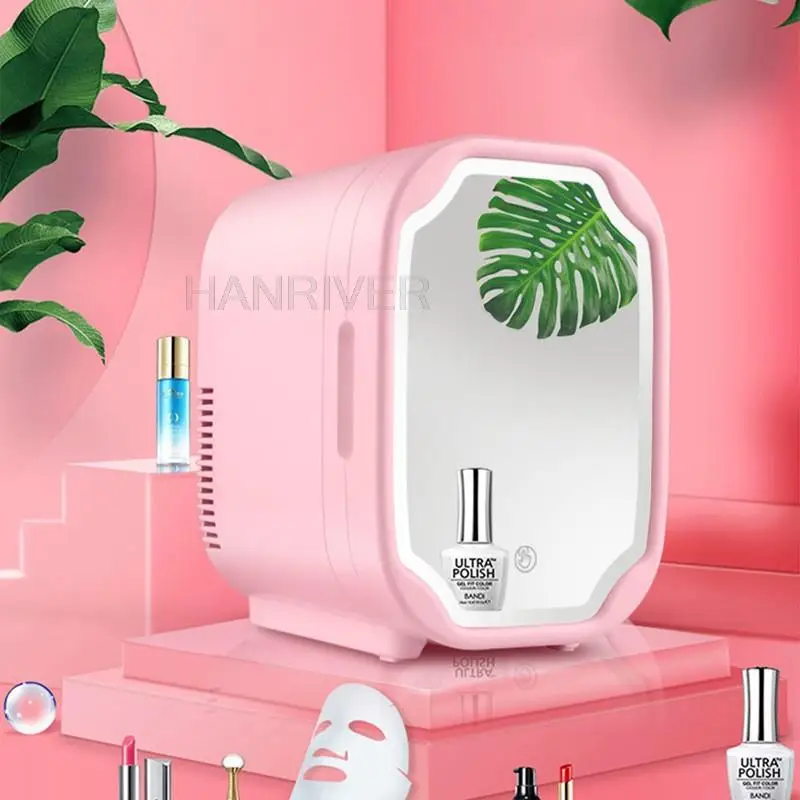 Refrigerador pequeño con espejo cosmético para coche, refrigerador de belleza Semiconductor de exportación de 8L, doble uso, caliente y frío, 12v, 220V