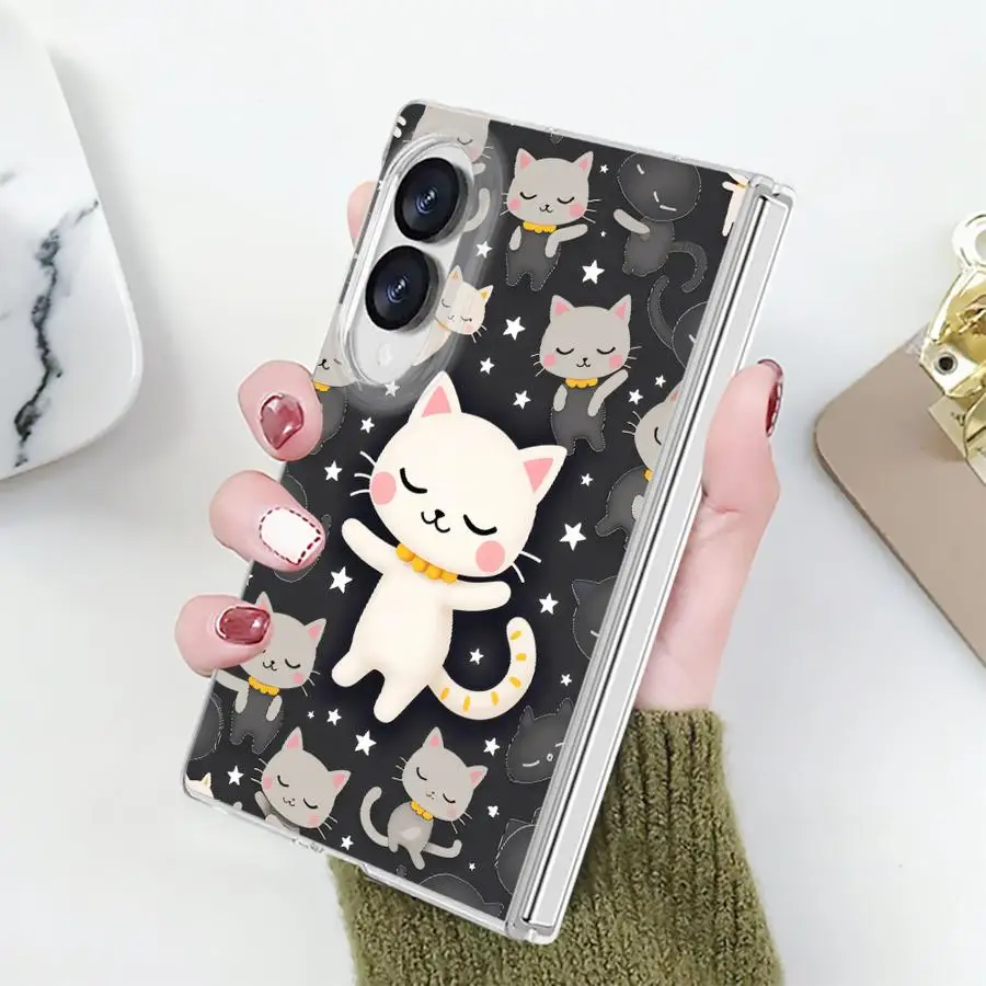 Cartoon Cat Case for Samsung Galaxy Z Fold 8 PC Hard Luxury ZFold8 ZFold 8 Phone Cover