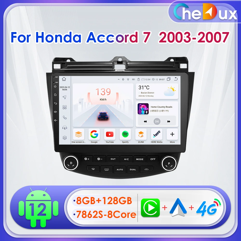 

Chedux 10.1inch Android Auto Car Radio for Honda Accord 7 2003 - 2007 Single Dual AC Multimedia Navi GPS DSP RDS BT 4G CarPlay