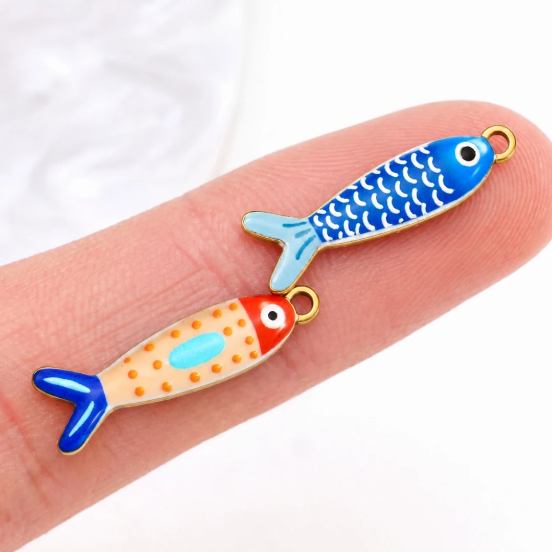 3 Stück böhmische Emaille-Fischanhänger für die Schmuckherstellung, Edelstahl-Zubehör, DIY-Ohrringe, Armbänder, Halsketten, Schlüsselanhänger, Großhandel – Detail 3