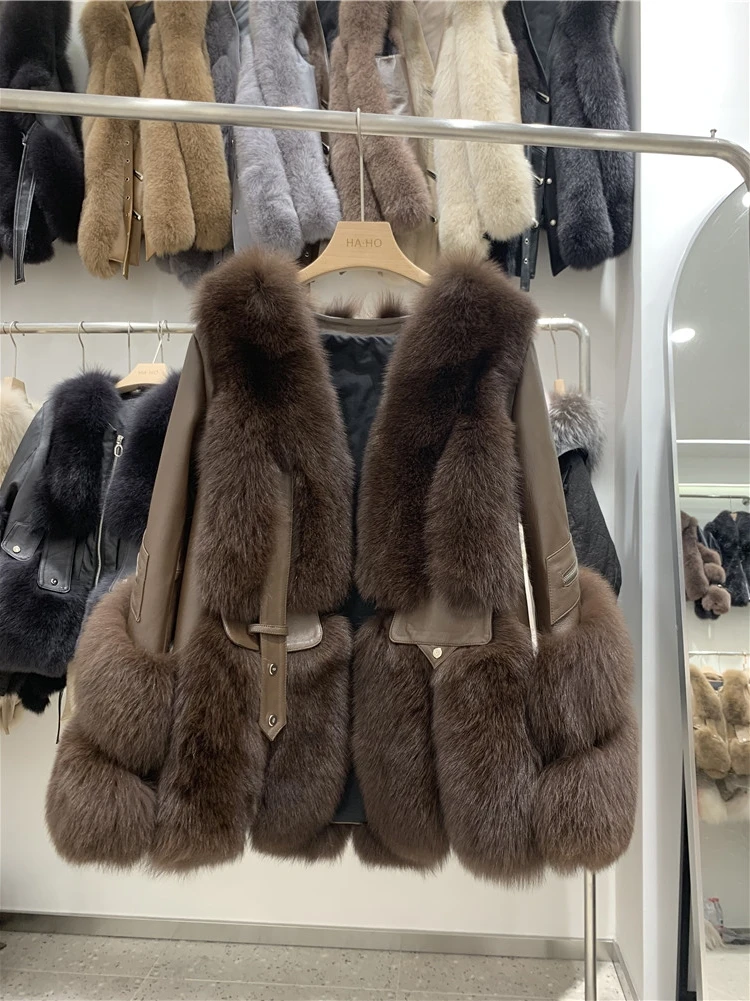 2023 Autumn Winter Women Real Natural Fox Fur Coat Geniune Leather Duck Down Jacket Luxury Thick Warm Female Coat Outwear