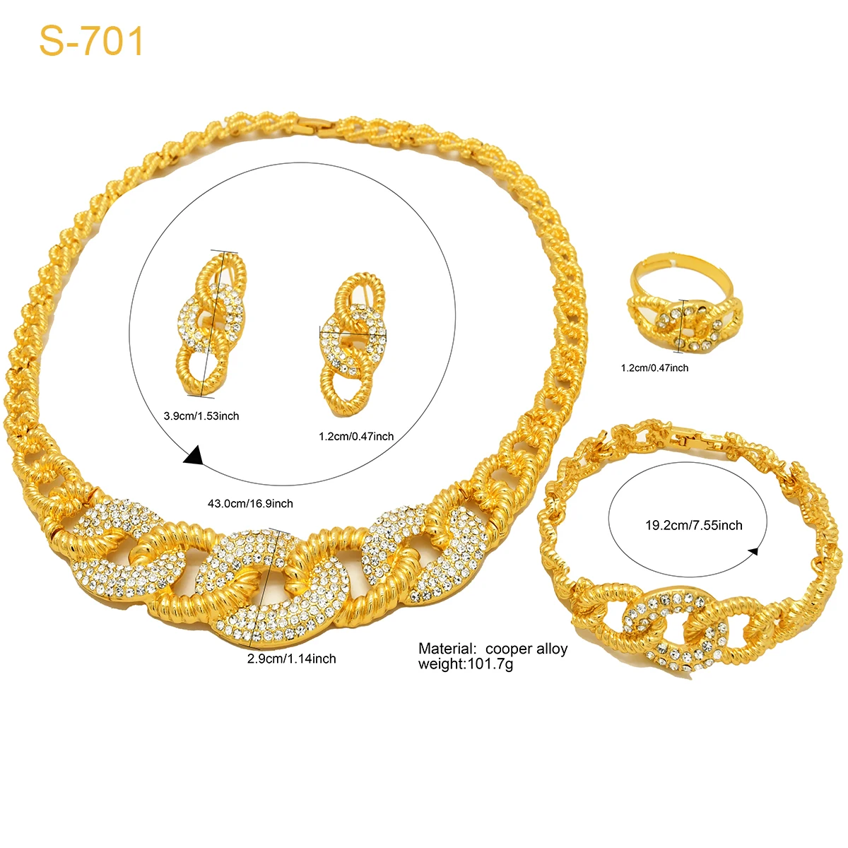 ANIID Dubai Fashion Luxury 24k Gold Color Crystal Necklace Earrings Set For Women Indian Bridal Africa Jewelry Set Wedding Gifts