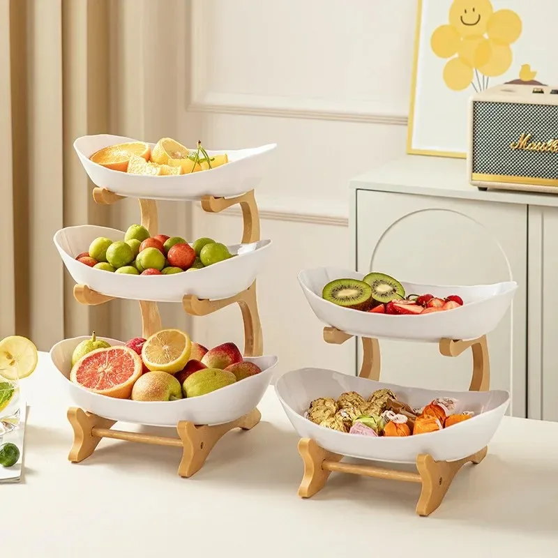 top quality wooden frame plastic fruit tray,living room snack nut candy container, home tea fruit serving platter high end decor