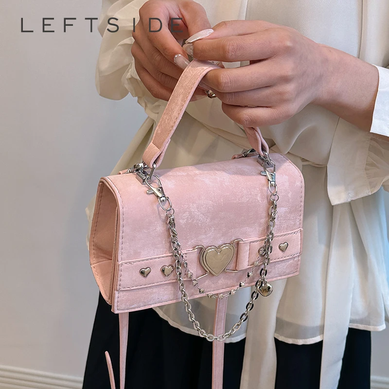 

LEFTSIDE Small PU Leather Crossbody Bag with Short Handle for Women 2024 Fashion Handbags and Purses Lady Chain Shoulder Bag