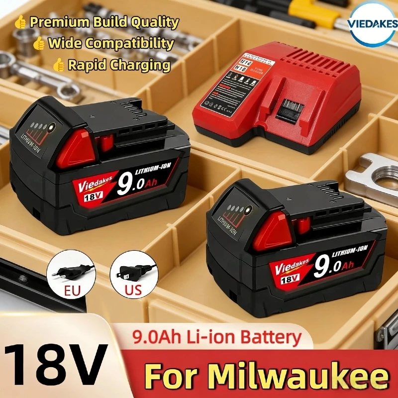 

Аккумулятор 18В 9Ач 6Ач для замены батареи Milwaukee 18В, модели XC M18B5, 48-11-1830, 48-11-1820, 48-11-1860, 48-11-1840, 48-11-1850