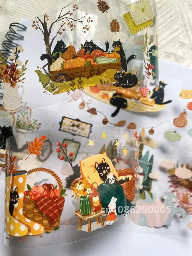 5m Lovely Cat Autumn Forest Clear PET Special Oil Washi Tape Craft Supplies DIY Scrapbooking Card Making Decorative Plan Sticker