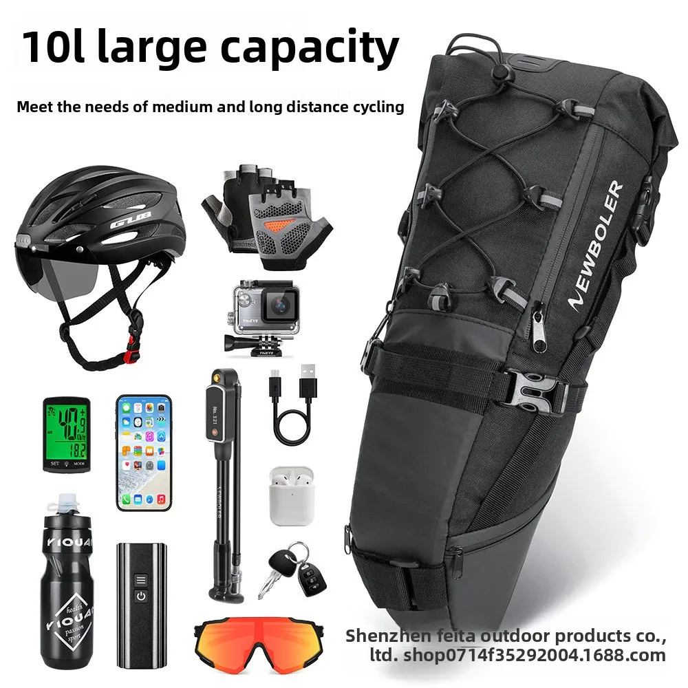 

NEWBOLER 10L Waterproof Bike Saddle Bag - Large-Capacity Foldable Rear Trunk Bag for MTB/Road Bikepacking