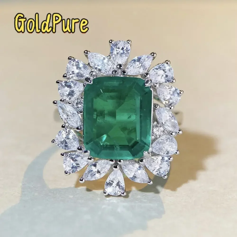 

Goldpure Luxury Solid Platinum PT950 Women's Emerald Diamond Ring Square Bag Luxury Full Set Moissanite Diamond Ring