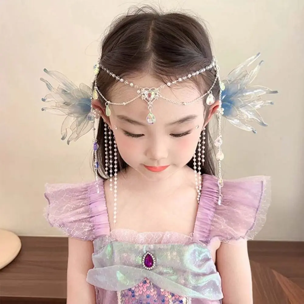 A Pair Pearl Ear Wrap Mermaid Princess Tassel Earrings Hanfu Hair Accessories Ancient Style Butterfly Spirit Ear Clips Exquisite