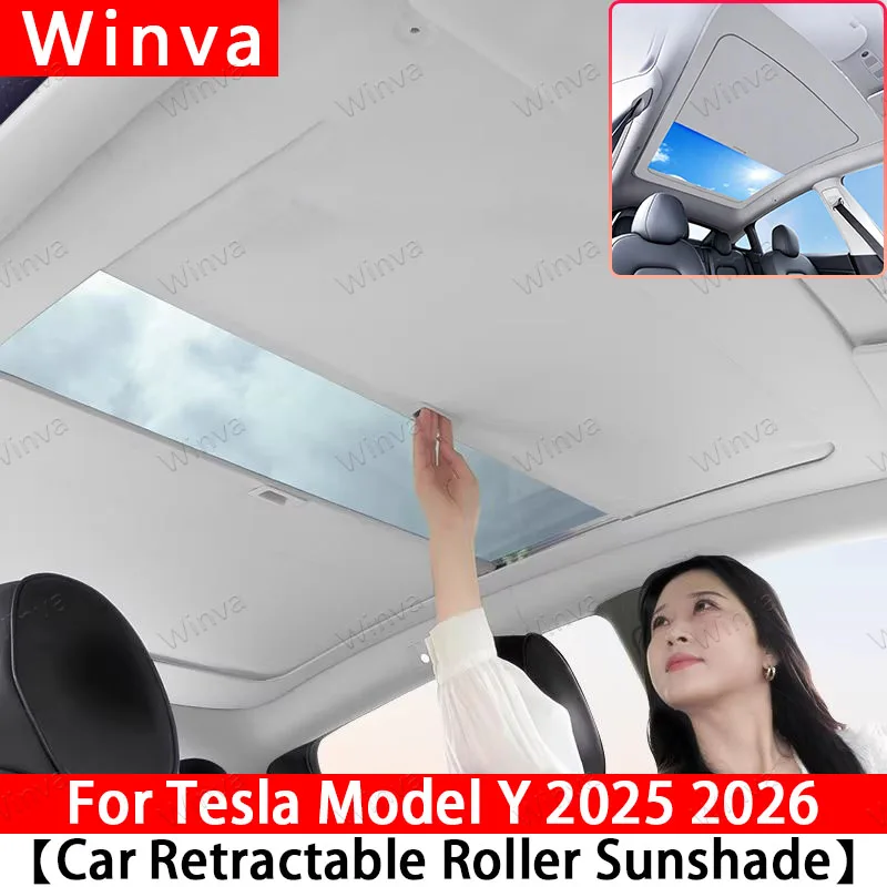 

Retractable Sunroof Shade for Tesla Model Y 2020-2026 & Model 3 2020-2026-Original Style Roll-Up Sun Visor Pleated Sunscreen