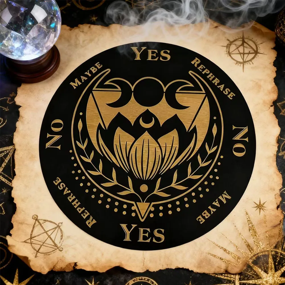 15cm Laser Three-phase Moon Round Wood Insulation Coaster Carving Lotus Meditation Witch Tarot Ouija Oracle Decision Board Decor