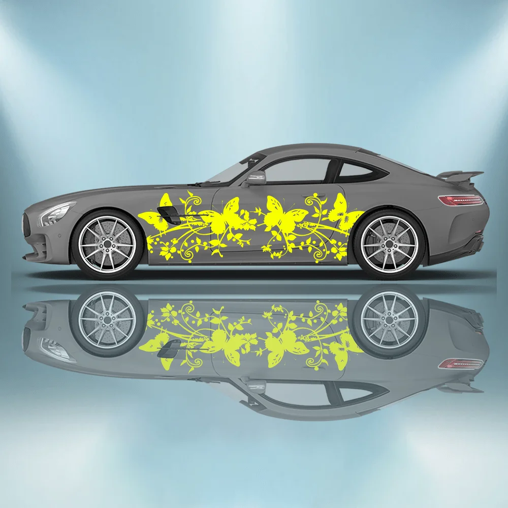 

Butterfly Hovering Flowers Car Vinyl Wrap Decal Self-adhesive Anti Scratch Sticker Suitable for Truck SUV Decor Auto Accessorie